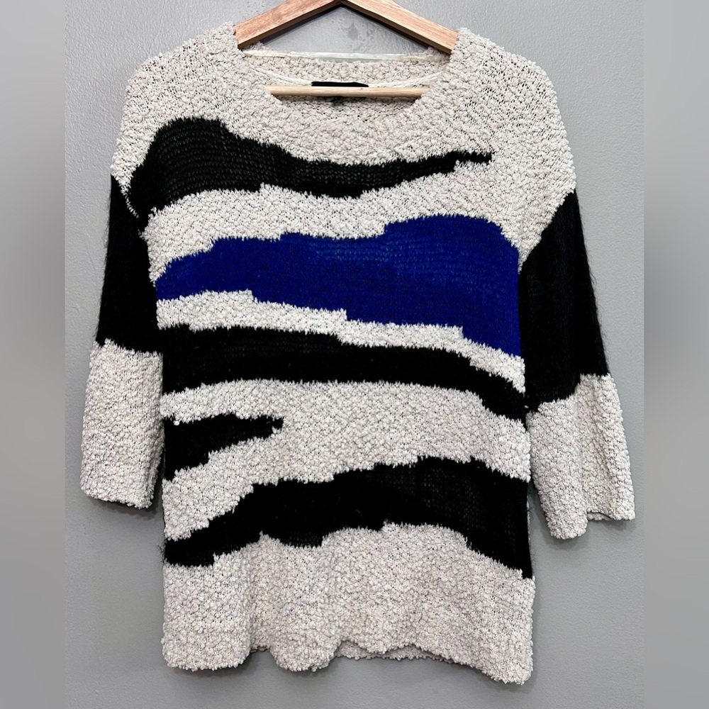Sanctuary Women’s 3/4 Sleeve Black, Blue, & Cream Sweater Size Small